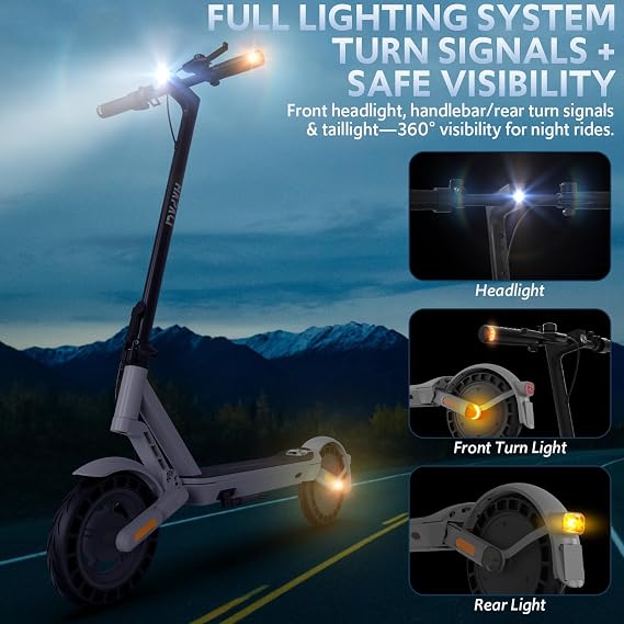 Electric Scooter for Adults with Double Swing-Arm Suspension, 600W Motor & 21-Mile Range - 10 Tires & Full 360 Lights