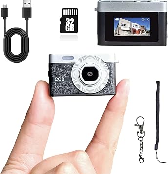 Tiny Camera Mini Keychain Camera Feel of Old 90s Photographs, Birthday Gifts, 32GB IncludedBlack