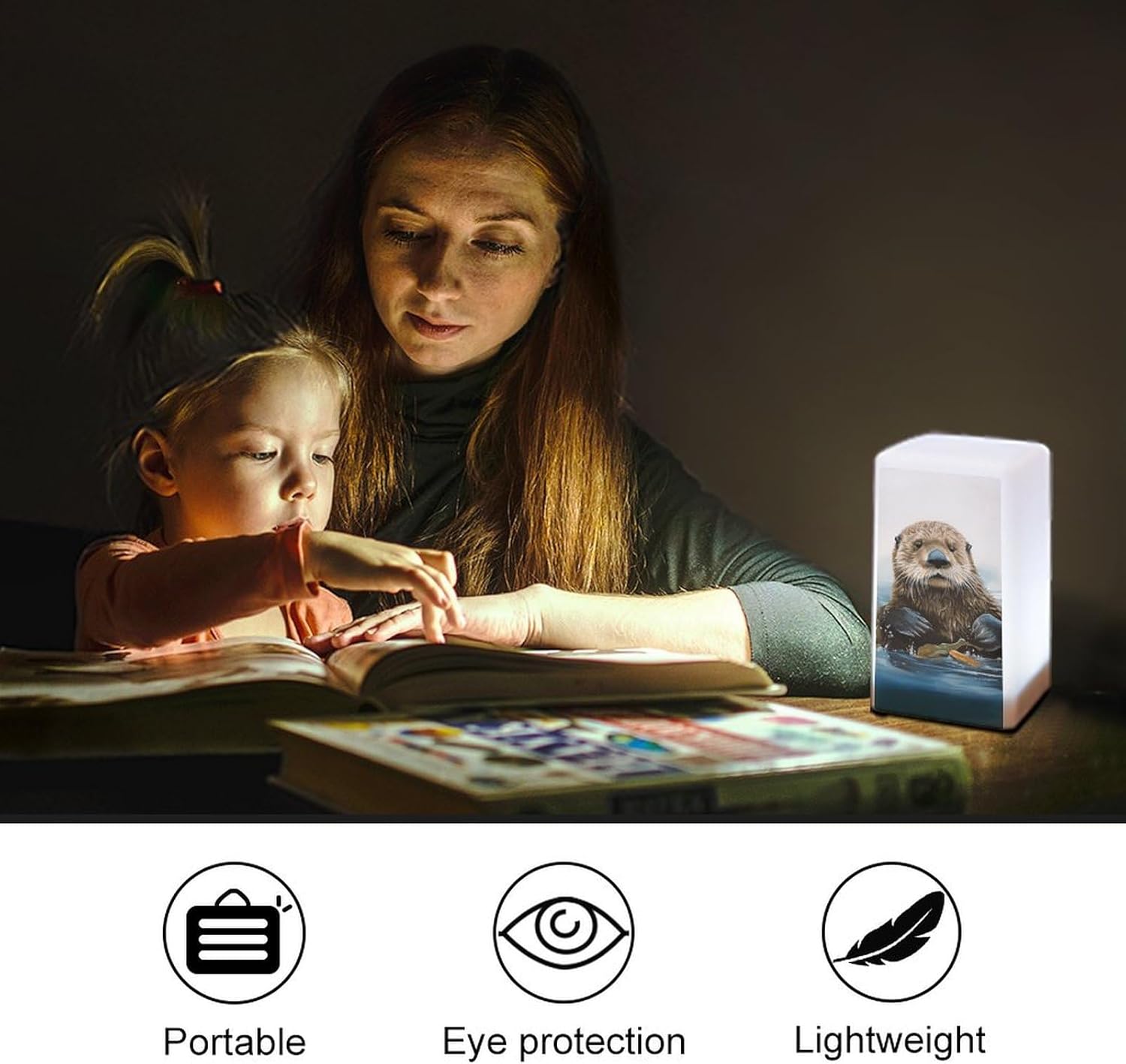 Desk Lamp for Office Home Dimmable Small Desk Lamp Sea Otter Battery Operated Lamp for Reading Study Work