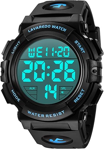 L LAVAREDO Reloj digital deportivo para hombre, relojes militares, impermeables, cronógrafos, relojes de pulsera para hombres con luz trasera LED,