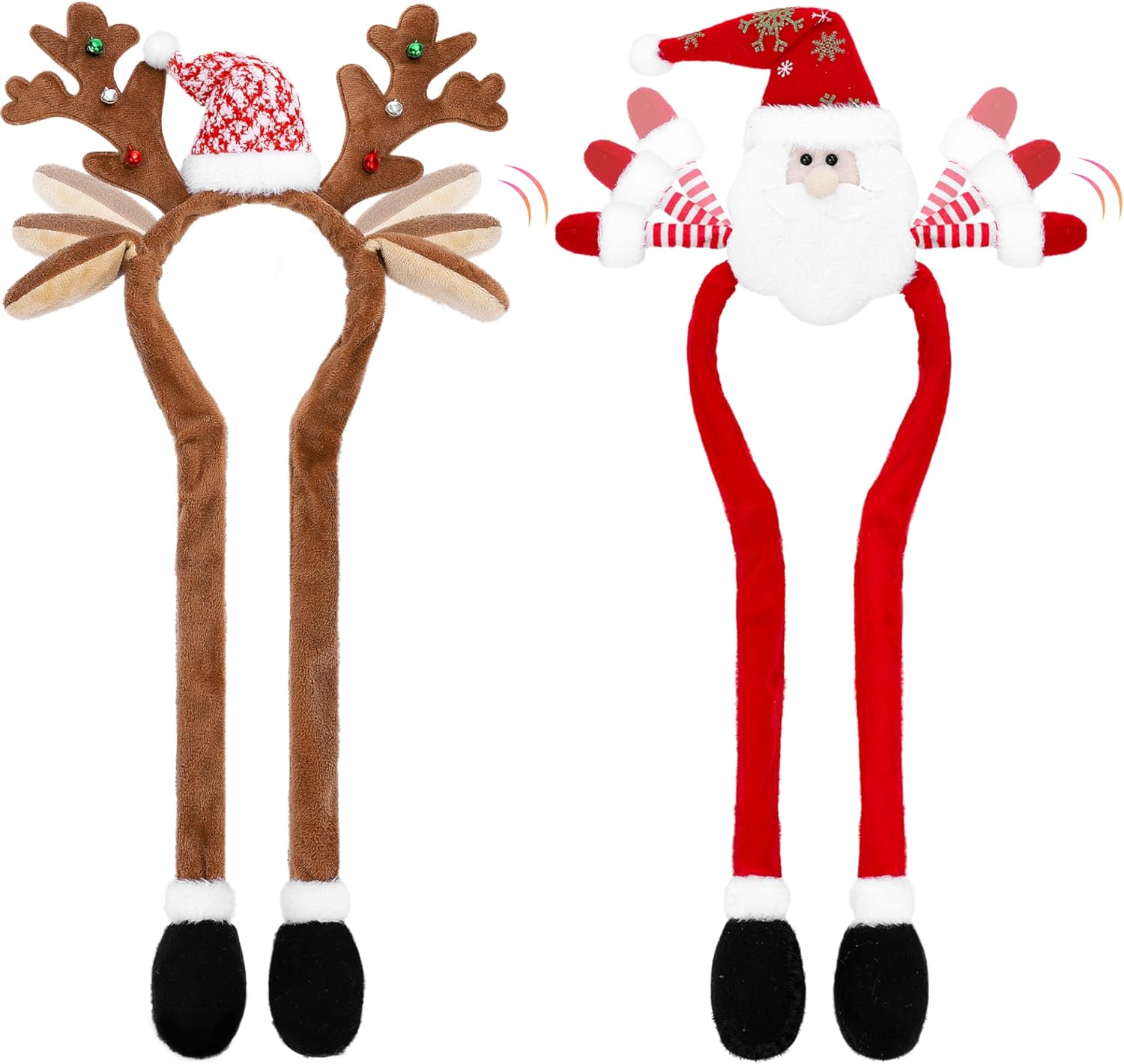 2 Pack Christmas Headbands with Reindeer Antler Santa Hat Designs Christmas Head Boppers Ears Headband for Christmas Holiday Party Supplies