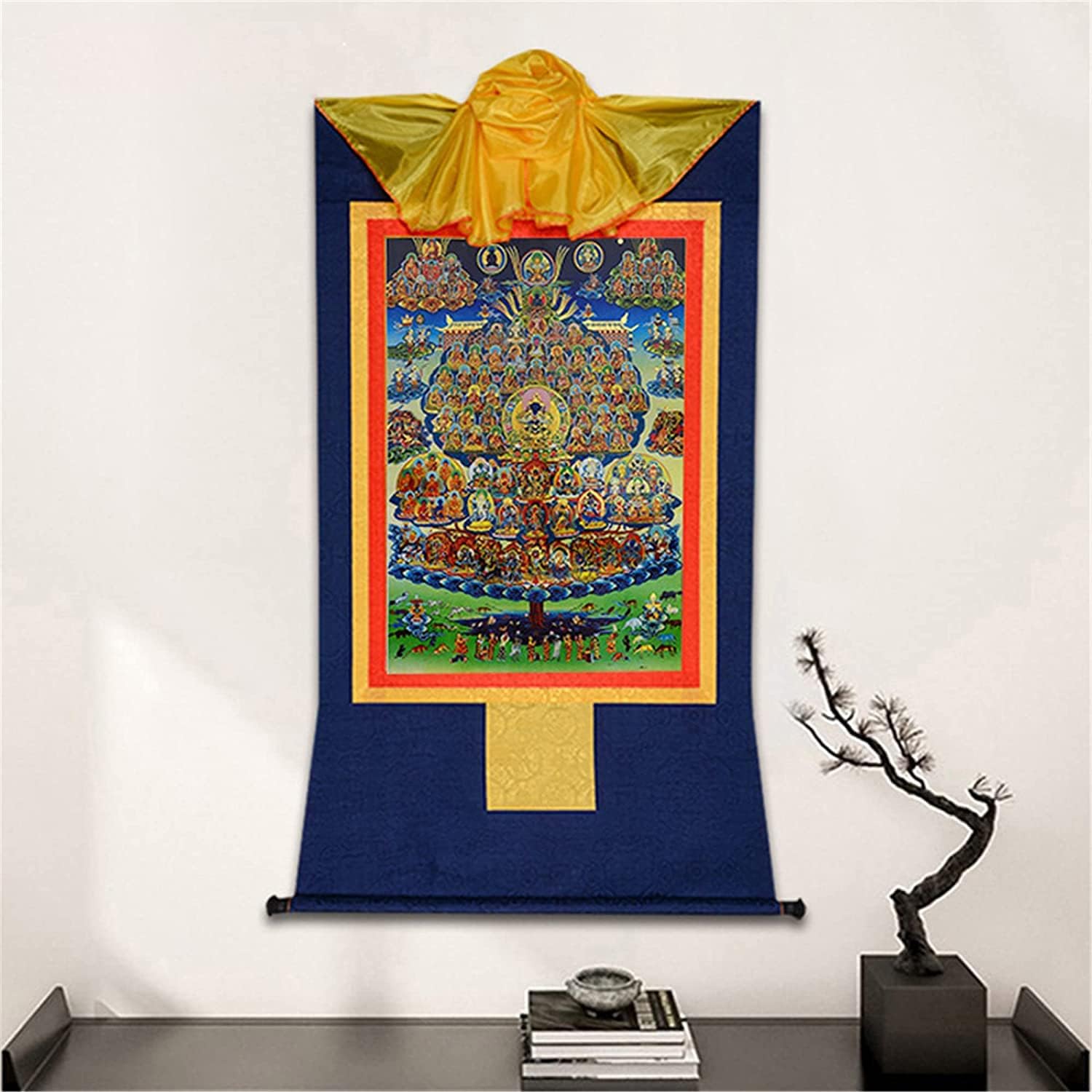 掛け軸、絵画シルク巻物、シルク巻物絵画、チベットタンカ(Beige,Large(85cm*63cm)) 【点】