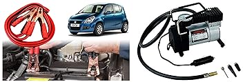 Auto Pearl - Car 500 Amp Heavy Duty Jumper Booster Cables Anti Tangle Copper Core 6ft for - Maruti Suzuki Ritz + 12V - 150 PSI Heavy Duty Electric Car Bike Metal Air Compressor Tire Inflator Pump