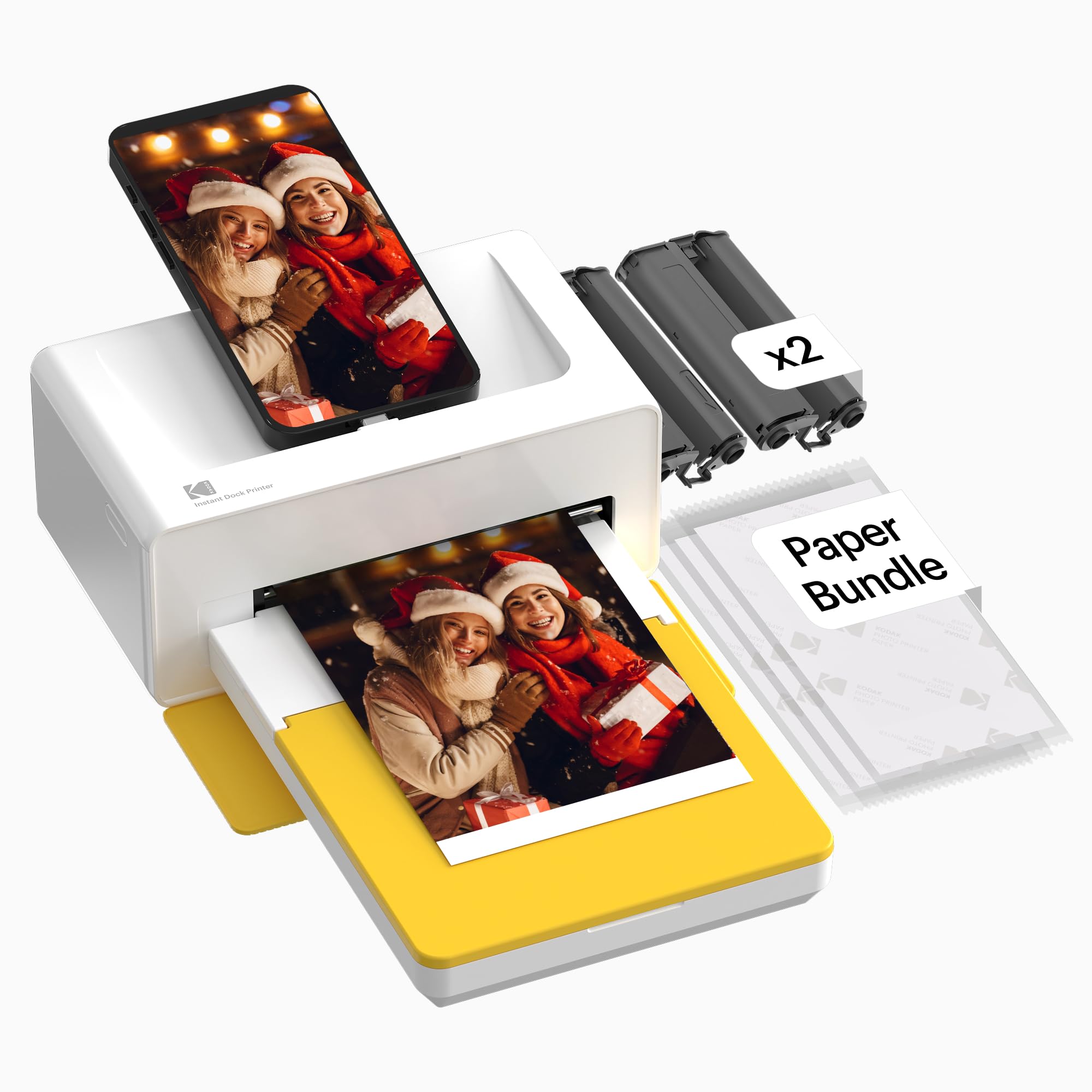 KODAK Dock Plus 4Pass Instant Photo Wireless Color LED Printers (4X6 Inches) + 90 Sheets Bundle, White