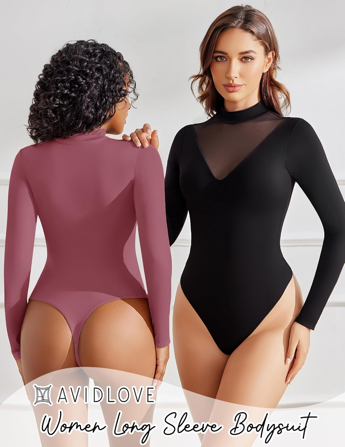 Avidlove Bodysuits for Women Long Sleeve Going Out Tops Mock Turtleneck Body Suits Double Lined Leotard Shirts - Image 3