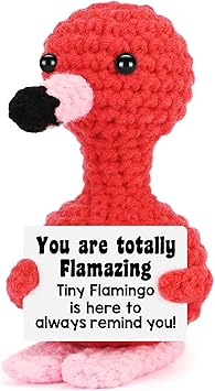 Mini Positive Crochet Animals Flamingo Valentines Day Gifts for Kids Her Emotional Inspirational Support Handmade Flamingo Motivational Gifts for Friend Sister Birthday Gifts Valentines Day Decoration