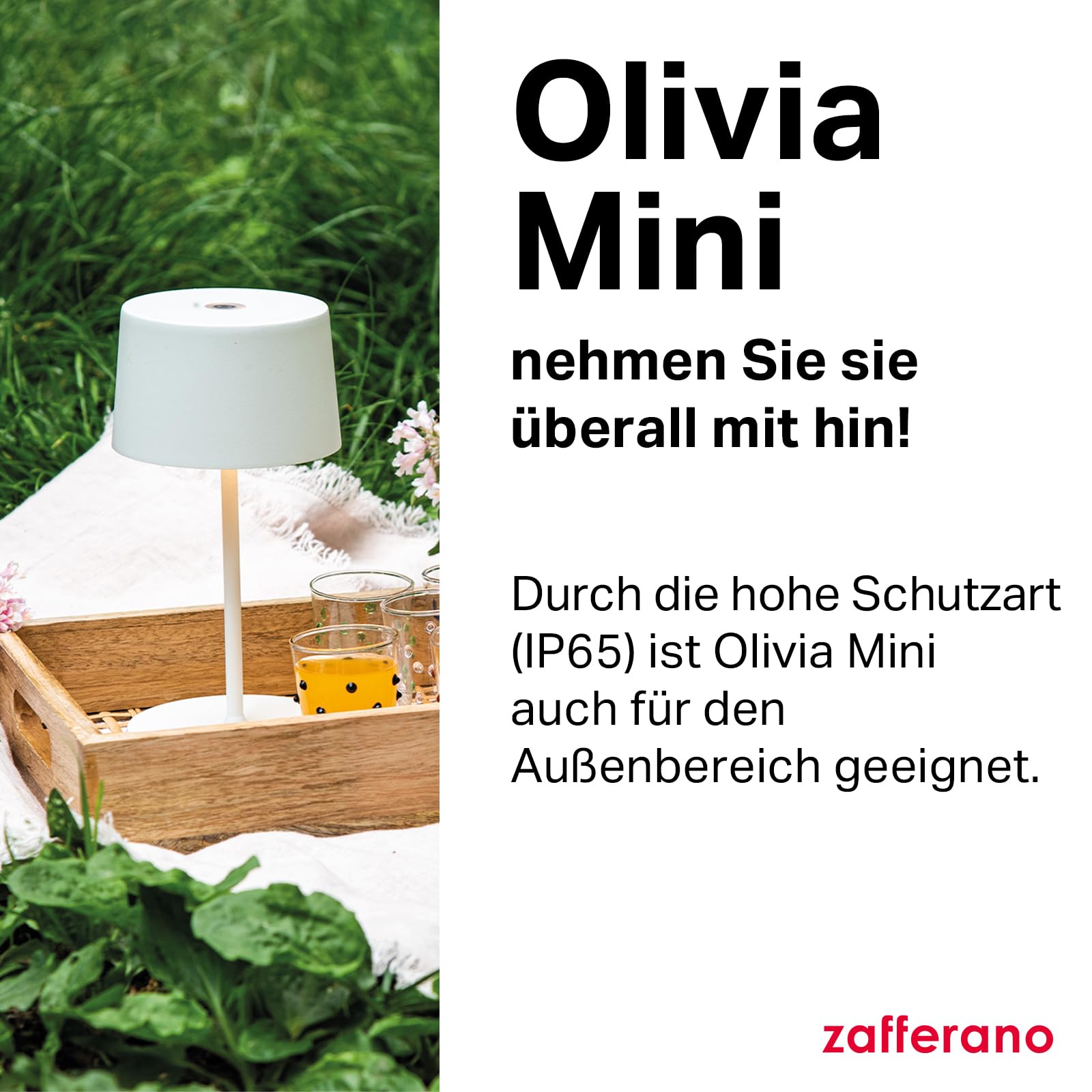 Zafferano, Olivia Mini Lampe, Tragbare und Wiederaufladbare Tischlampe mit Touch Control, Geeignet für Wohnzimmer und Außenbereich, Dimmer, 2200-3000 K, Höhe 22 cm, Farbe Corten