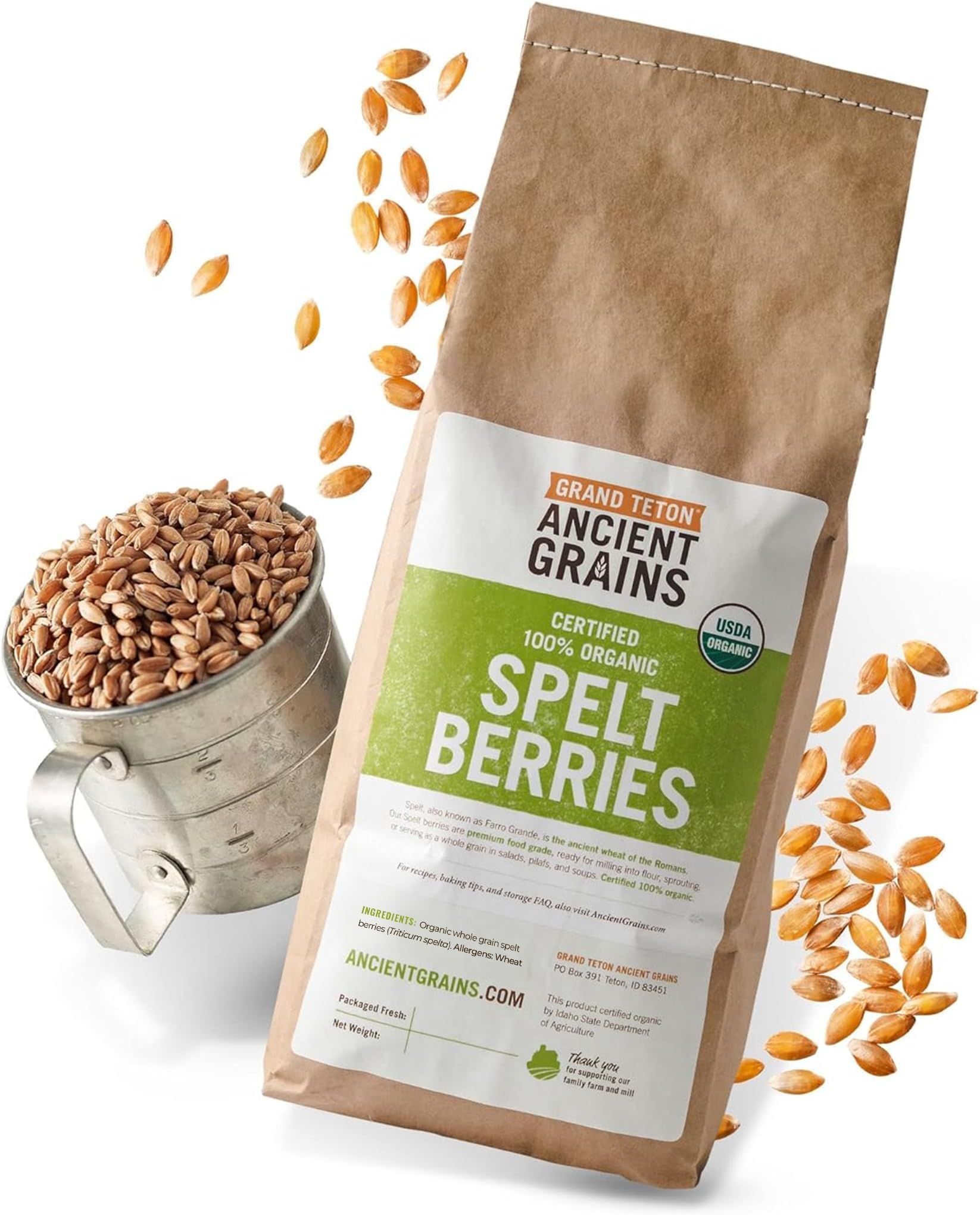 Ancient Grains - 100% Organic Spelt Berries, Whole Unmilled Spelt Berries, US-Grown Farro Organic Grain, Nutritious Baking Staple, Whole Grain Spelt in Brown Paper Bag, 15 lbs