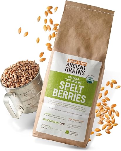 Grand Teton Ancient Grains - 100% Organic Spelt Berries, 5 lbs, Whole Unmilled Spelt Berries, US-Grown Farro Organic Grain, Nutritious Baking Staple, Whole Grain Spelt in Brown Paper Bag