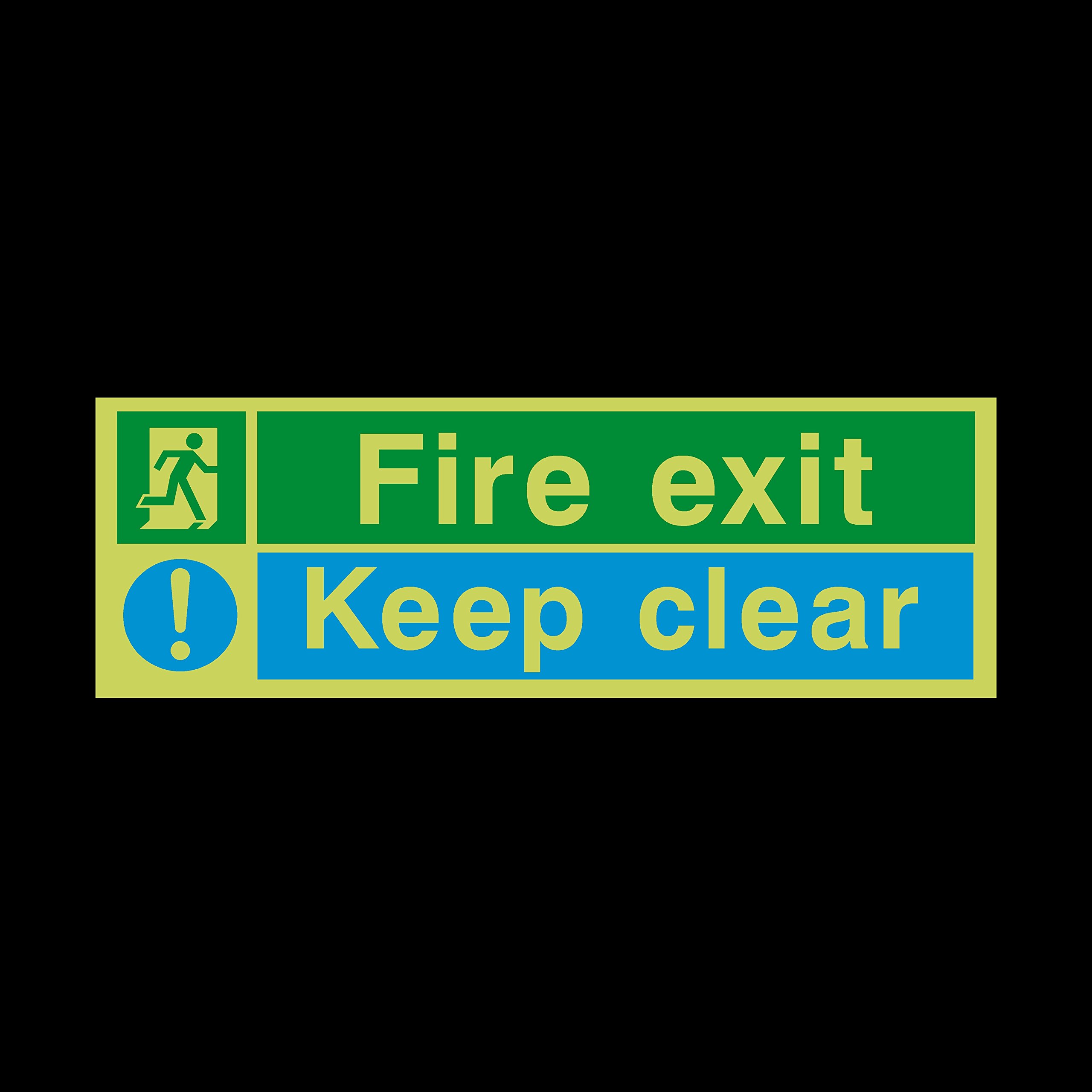 USSP&SFire Exit Keep Clear Photoluminescent Plastic Sign with double sided fixing tape - Emergency/Fire Exit/Extinguisher (EE15)
