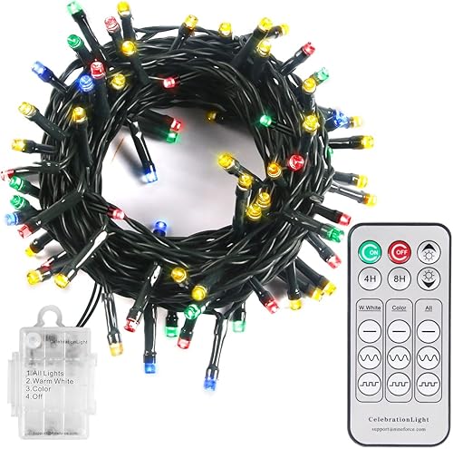 Miniatura 8 de Luces de Navidad de 50 pies con 100 luces LED a pilas con temporizador remoto, impermeable, 9 modos de cambio blanco cálido y multicolor, luces de