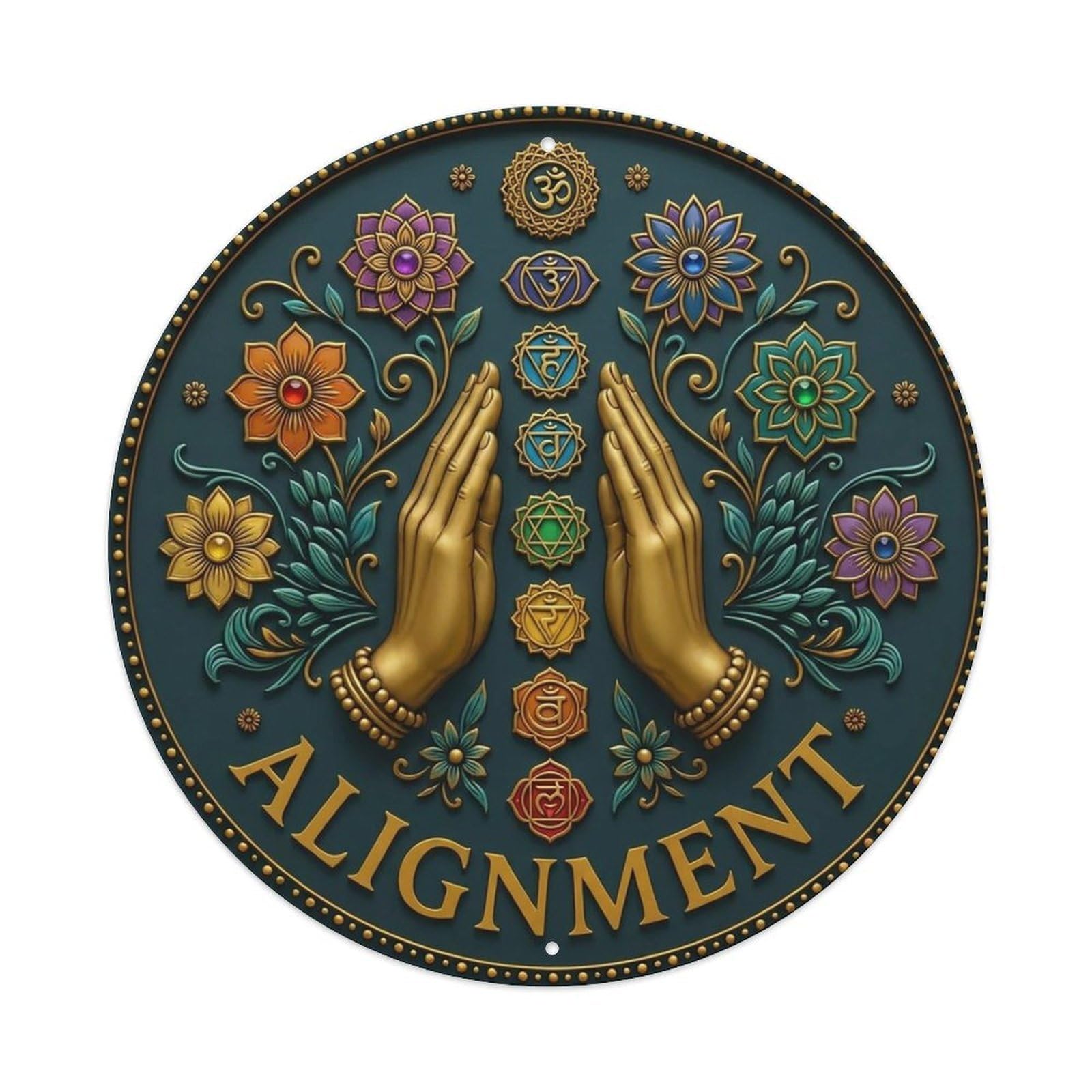 Vintage Namaste Praying Hands Alignment Flower Zen Yoga Metal Tin Sign