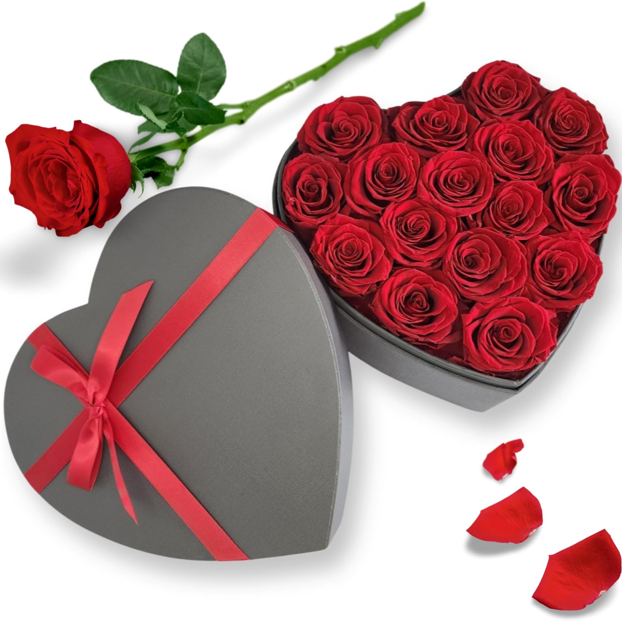 16 Forever Roses in a Box - Preserved Rose Bouquet - Valentines Mothers Day Anniversary Birthday Flowers for Women Mom Wife Girlfriend and Her (Heartshape-Red)
