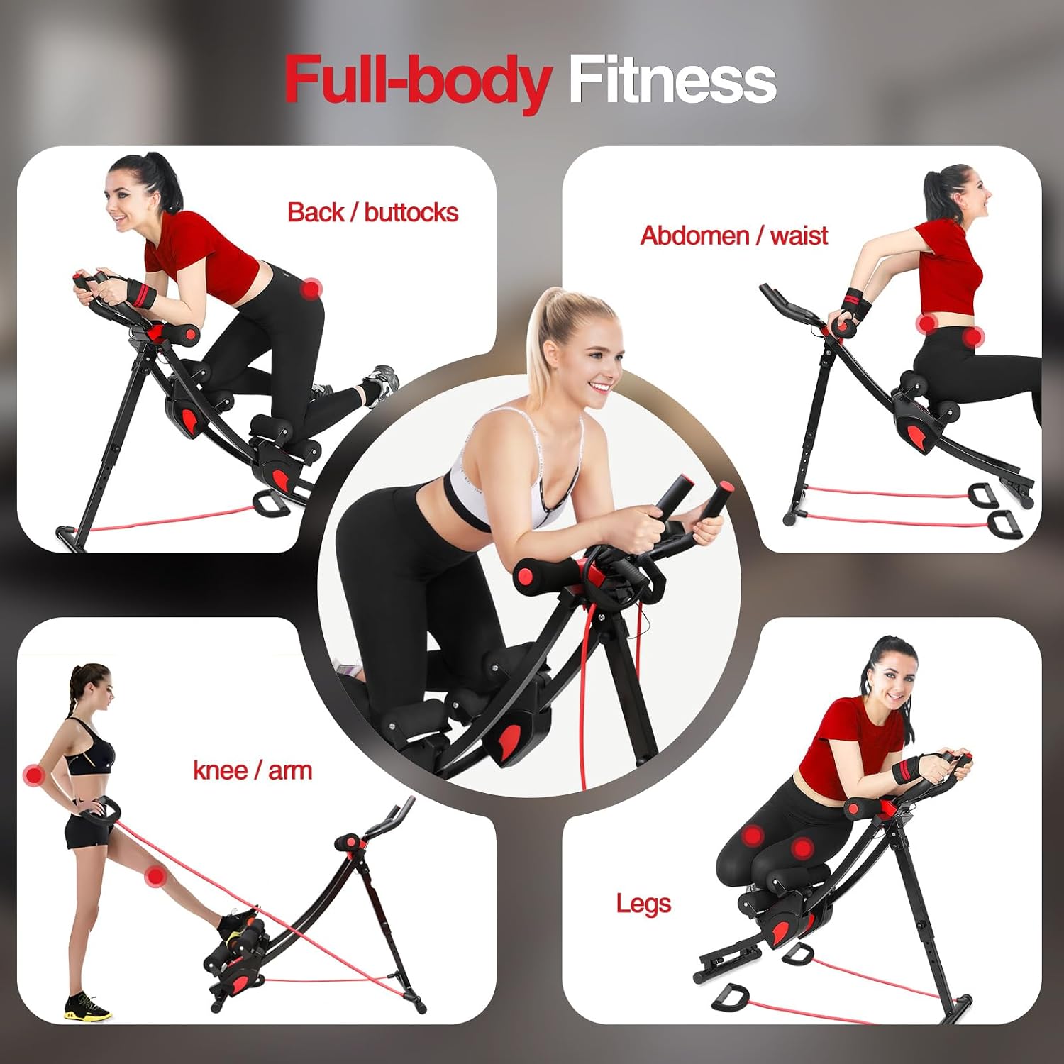 BAOKALER Dual Track Fitness Ab Machine Ab Cruncher, Adjustable Height Waist Trainer, Foldable Home Gym Equipment with 4 Adjustable Resistance Levels and Resistance Bands