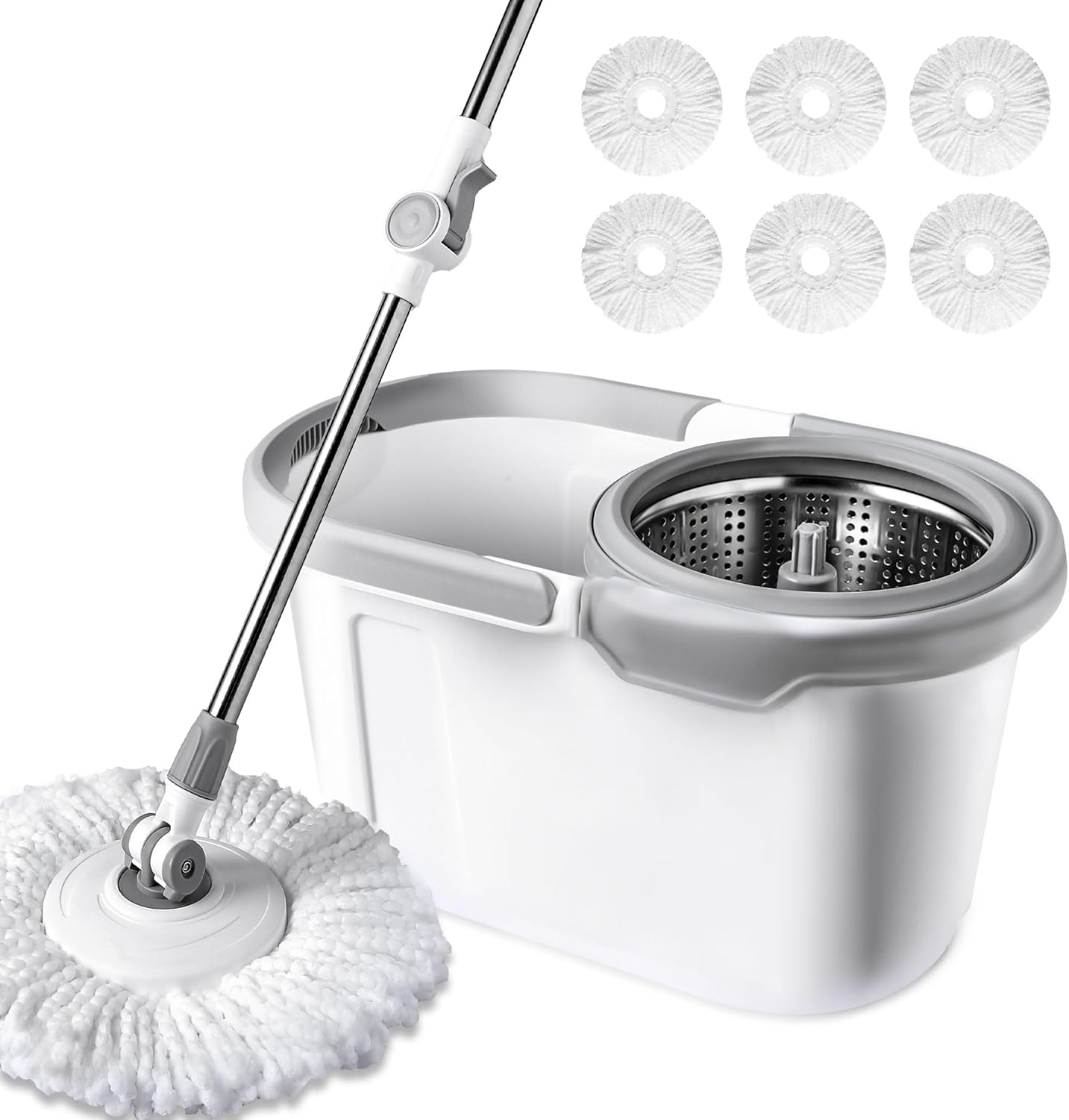 BOOMJOY Spin Mop and Bucket with Wringer Set, Easy Wring Mop for Floor Cleaning with 6 Microfiber Replacement Refills, Stainless Steel Extended Handle BOOMJOY Spin Mop and Bucket with Wringer Set, Easy Wring Mop for Floor Cleaning with 6 Microfiber Replacement Refills, Stainless Steel Extended Handle