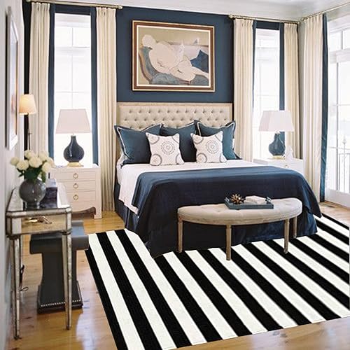 Miniatura 78 de CAINANEL Alfombra de exterior a rayas blancas y negras de 27.5 x 43 pulgadas, tapete de algodón tejido a mano para interiores y exteriores