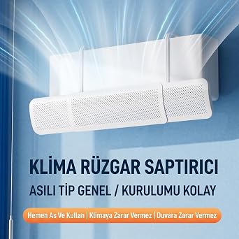 Coverzone Ayarlanabilir Split Tipi Klima Hava Yönlendirici Filtre 57-96 cm, Klima Siperliği, Çarpma Önleyici Aparat, Ayarlı Deflektör, Rüzgar Kesici, Şeffaf Dayanıklı Tasarım, Beyaz