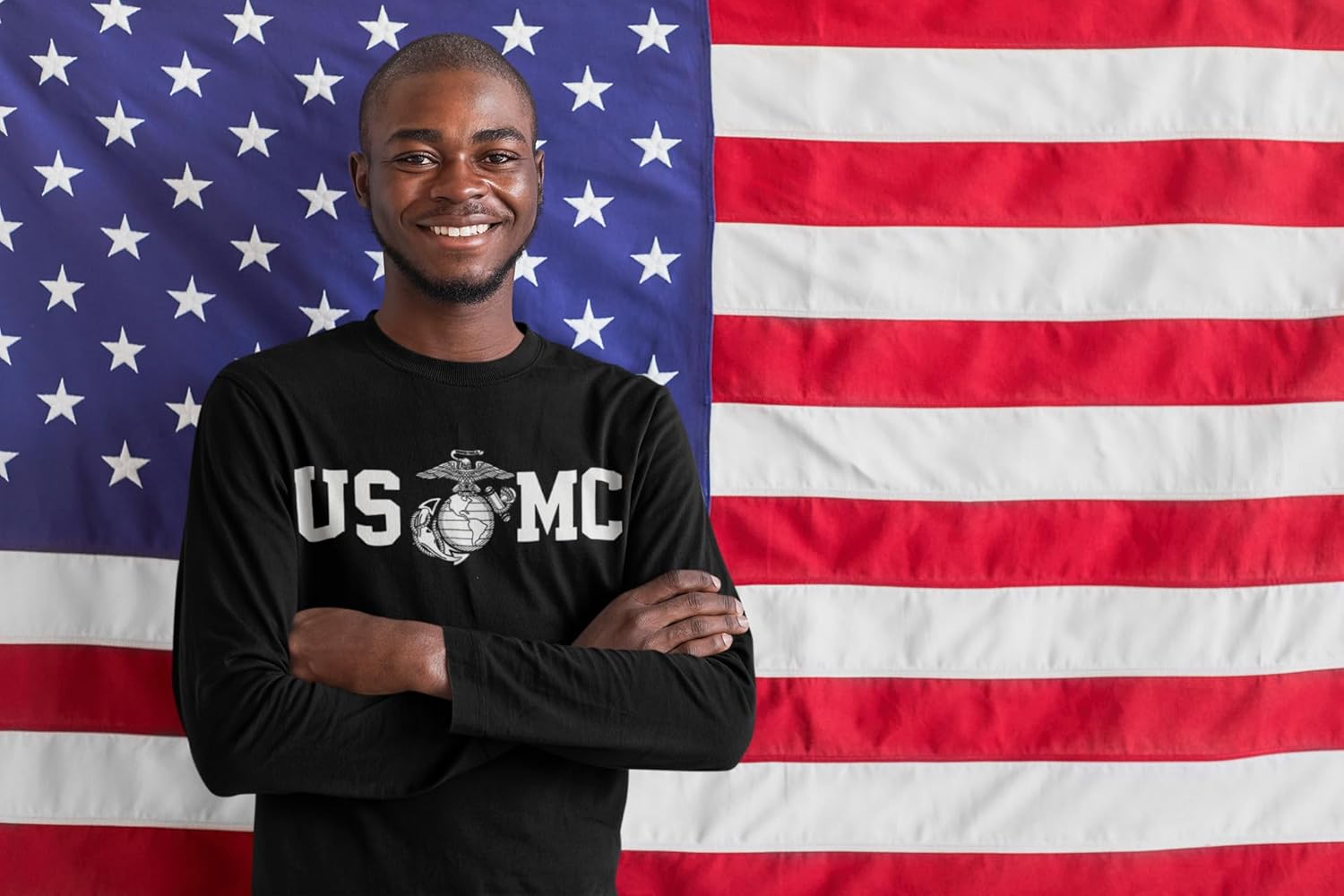 Lucky Ride Marine Corps Bull Dog Front and Back USMC Men's T-Shirt Longsleeve - Image 6