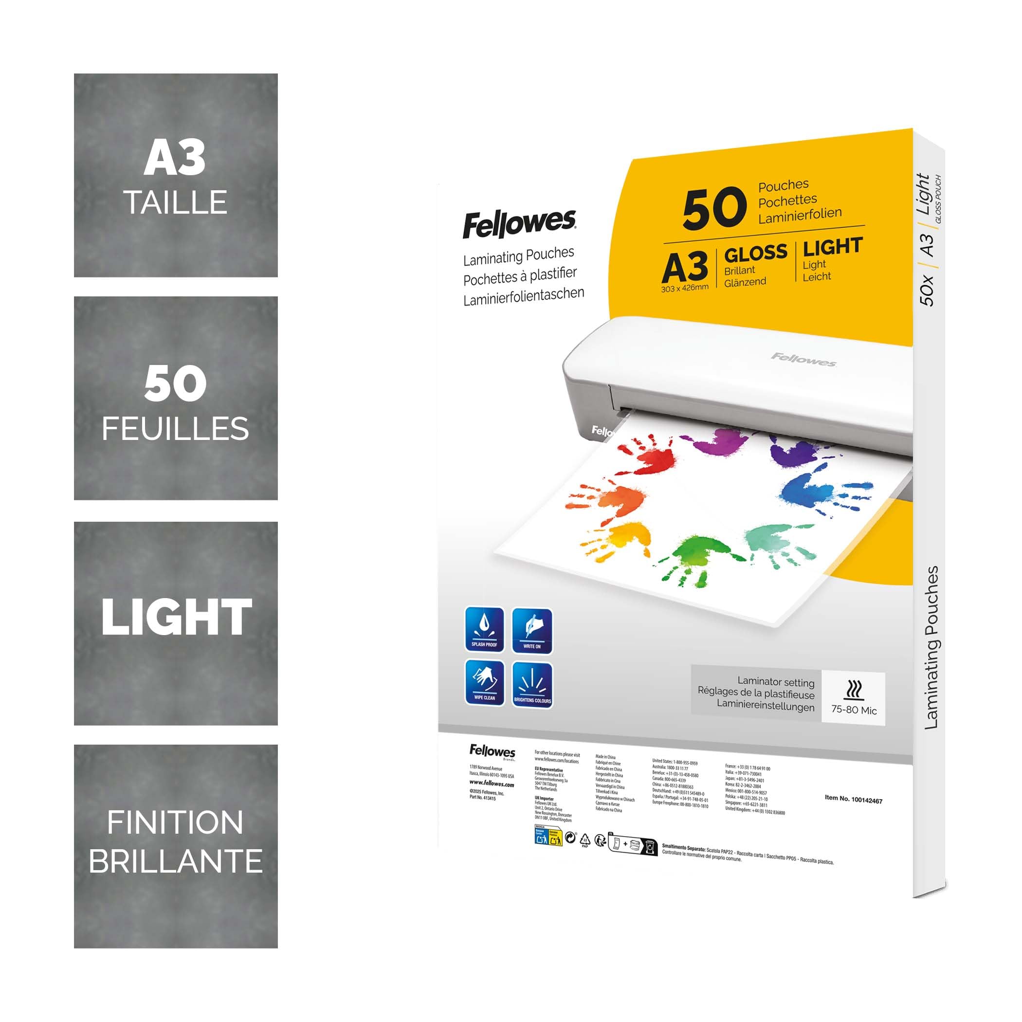 Fellowes Fogli Plastificazione A3 Lucide 50 Pezzi Resistenti per Poster e Documenti