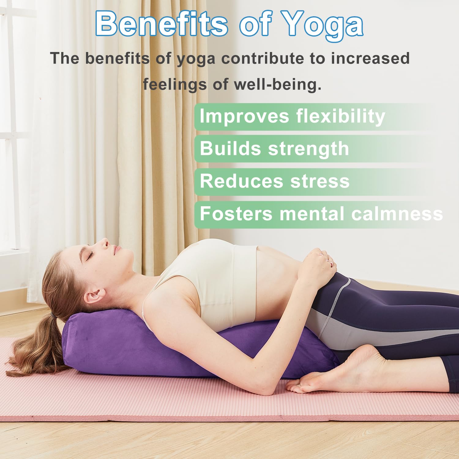 Yoga-Nackenrolle, extra fest und stützend für Yin, stärkendes und pränatales Yoga, weich, langlebig und maschinenwaschbar