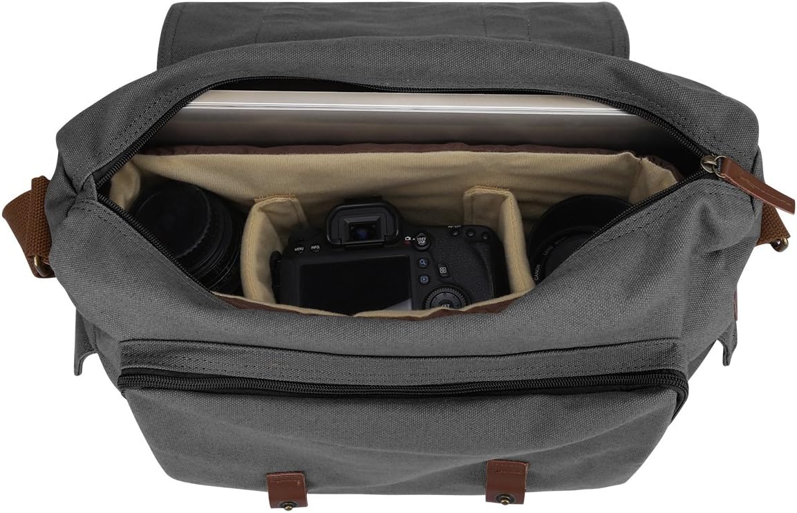 S-ZONE Canvas SLR DSLR Camera Shoulder Messenger Bag with Bottom Tripod Compatible with Cannon