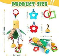 Vista 6 de Juguetes colgantes para cuna y asiento de automóvil para bebés de 0 a 12 meses con arrugados, chirriantes y mordedores, juguetes sensoriales suaves