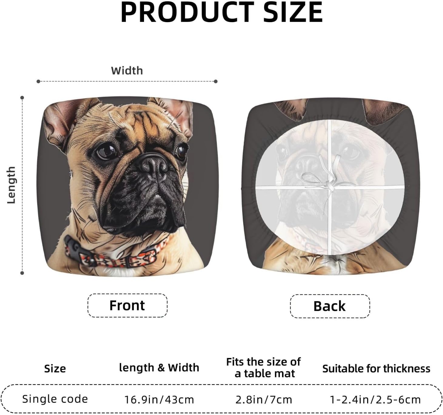 French Bulldog 1 Print Square Cushion Covers 6 Pcs Set Elastic Non-Slip Seat Cushion Slipcovers Pet Furniture Protectors for Chair, Sofa