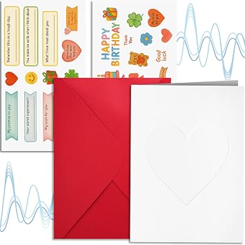 Recordable Greeting Card - 60-Second Voice Recording Card, Custom Message | DIY Talking Card with Embossed Heart Cover, Red Envelope and Stickers for Birthday, Wedding, Anniversary, Christmas