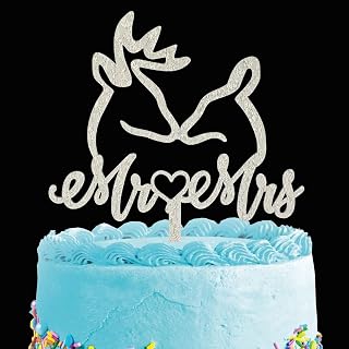 Funny Wedding Cake Topper - Mr & Mrs Deer Cake Topper - Silver Acrylic Deer Couple Cake Topper for Wedding/Anniversary/Bridal Shower Party Decor