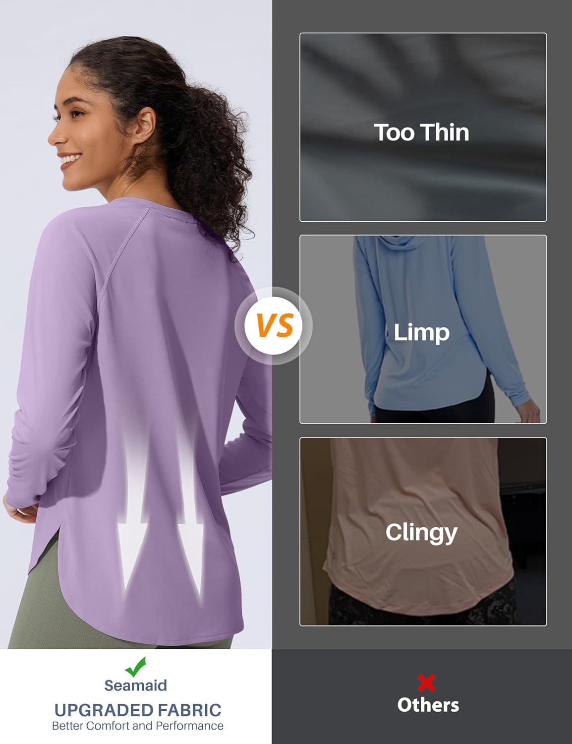 Women's Sun Shirts UPF 50+ Long Sleeve Uv Protection Shirts Lightweight Quick Dry SPF Clothing Outdoor Hiking Tops Purple S - Image 6