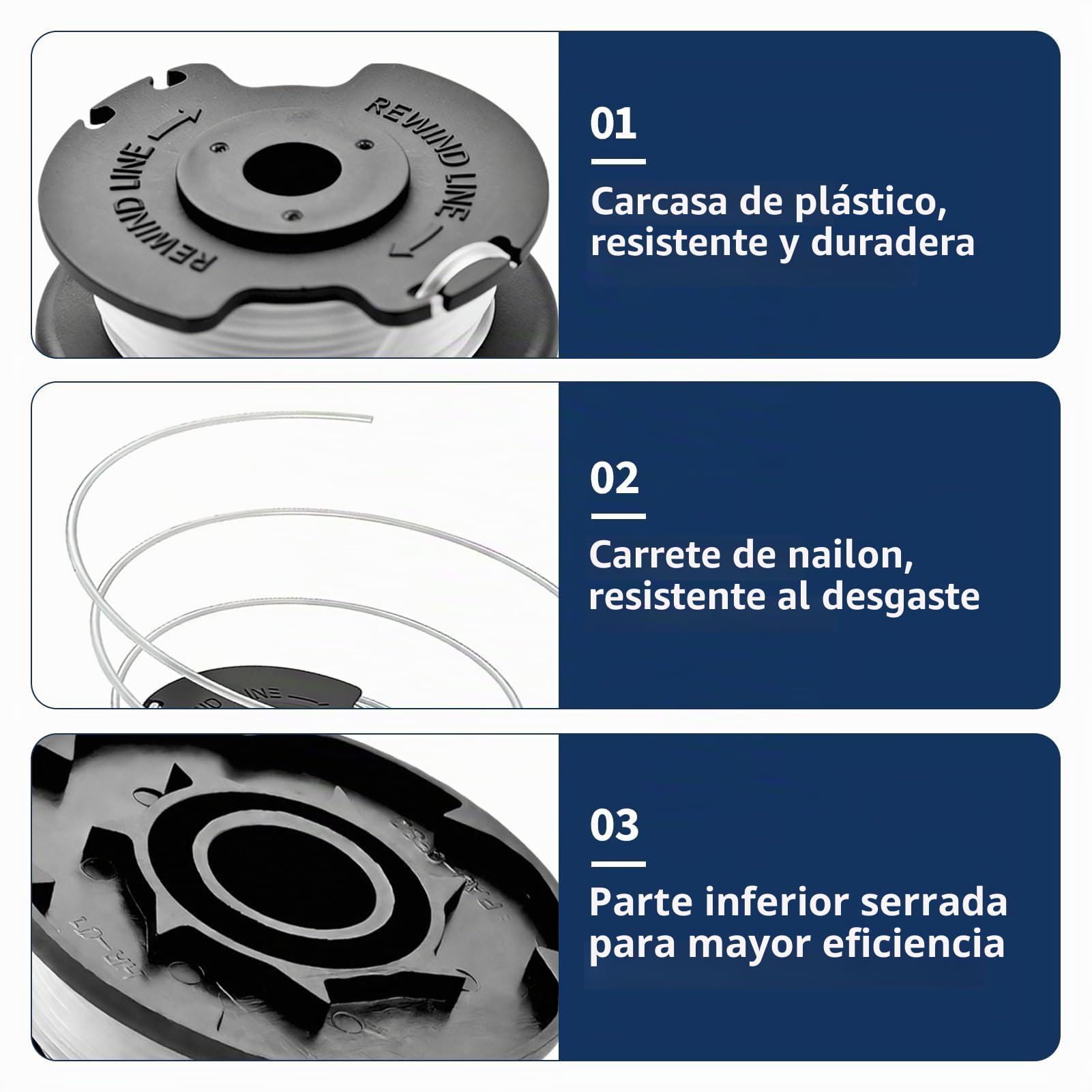 6 Piezas Bobina de Hilo para Einhell, Bobina de Repuesto para Einhell TLE-03 Cortacésped, Compatibles con GE-CT 18/28 Li, GE-CT 18/28 Li TC, Cable Nylon 1,6 mm, 4,9 m Longitud, Alimentación Automática