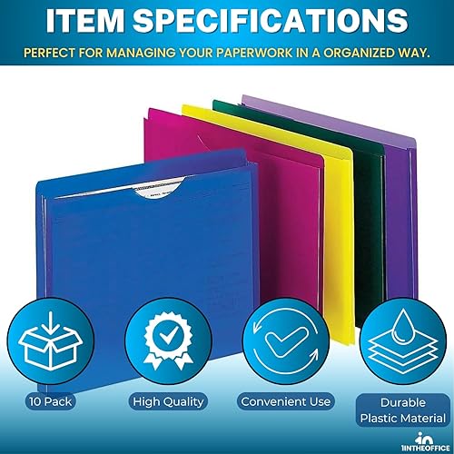 Miniatura 6 de 1InTheOffice Carpetas de archivos, plástico, colores surtidos, tamaño carta, expandibles, paquete de 20