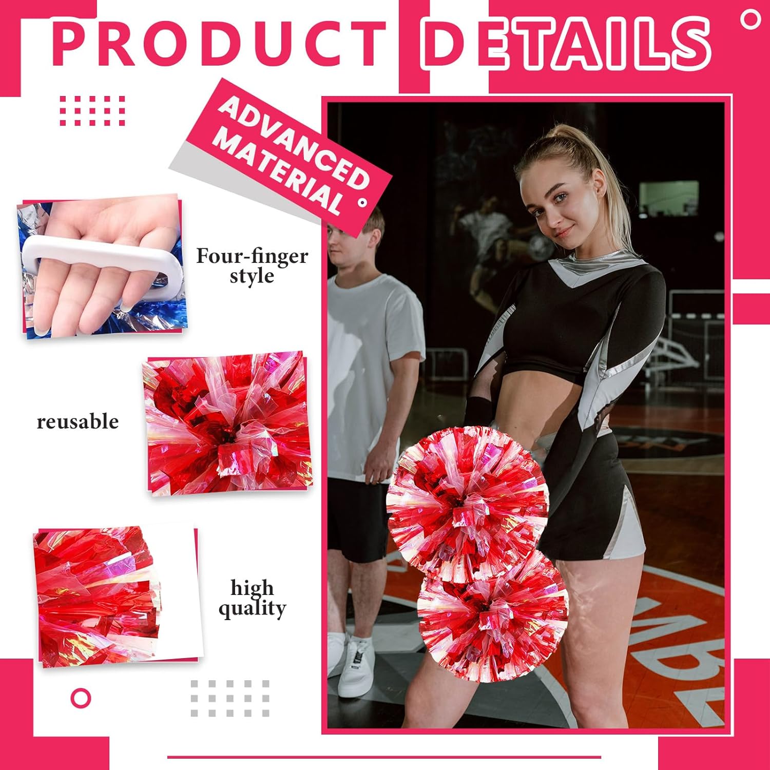 20 Pack Cheerleading pom poms,Cheer pom poms Sports Dance Cheer Plastic Pom Poms Cheerleading for Sports Team Spirit Cheering (Colorful+Blue) (Colorful+Red)