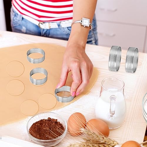 Miniatura 6 de Paquete de 12 anillos para tarta de acero inoxidable de 2 pulgadas, tarta de mousse, anillos de crumpet para tartas, anillos perforados resistentes
