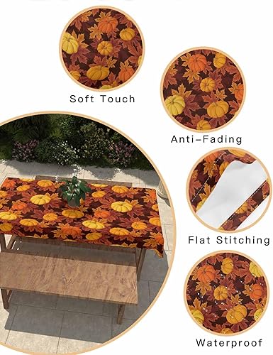 Miniatura 5 de Mantel de otoño de 60 x 120 pulgadas, mantel de calabaza naranja para mesas rectangulares, hojas de arce de otoño, mantel de Acción de Gracias,