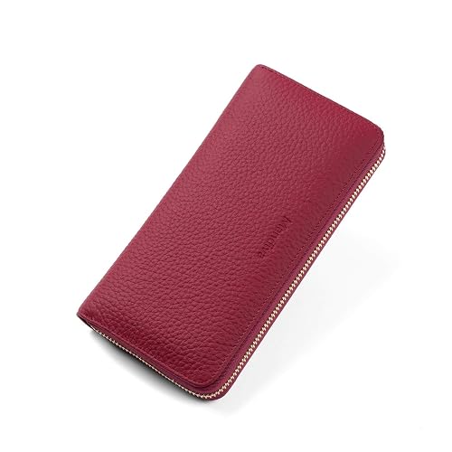 [Mandiva]財布 レディース 長財布 本革 セパレート型 小銭入れ 大容量 ラウンドファスナー トップレザー (ワイン)