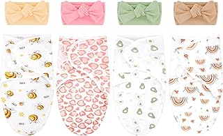 Bunnycool 4 Pack Newborn Preemie Swaddle with Headband Set Premature Swaddle Blanket Baby Clothes for Nicu Newborn Boys Girls(0-3 Months,Bow Style)