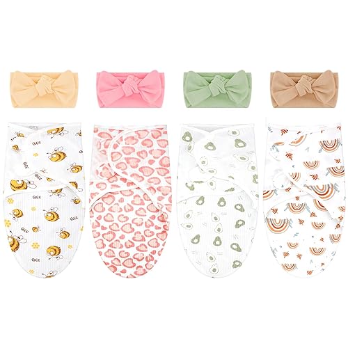 Bunnycool Paquete de 4 mantas para bebé prematuro recién nacido con diadema, manta para bebé prematuro para Nicu recién nacidos, niños y niñas