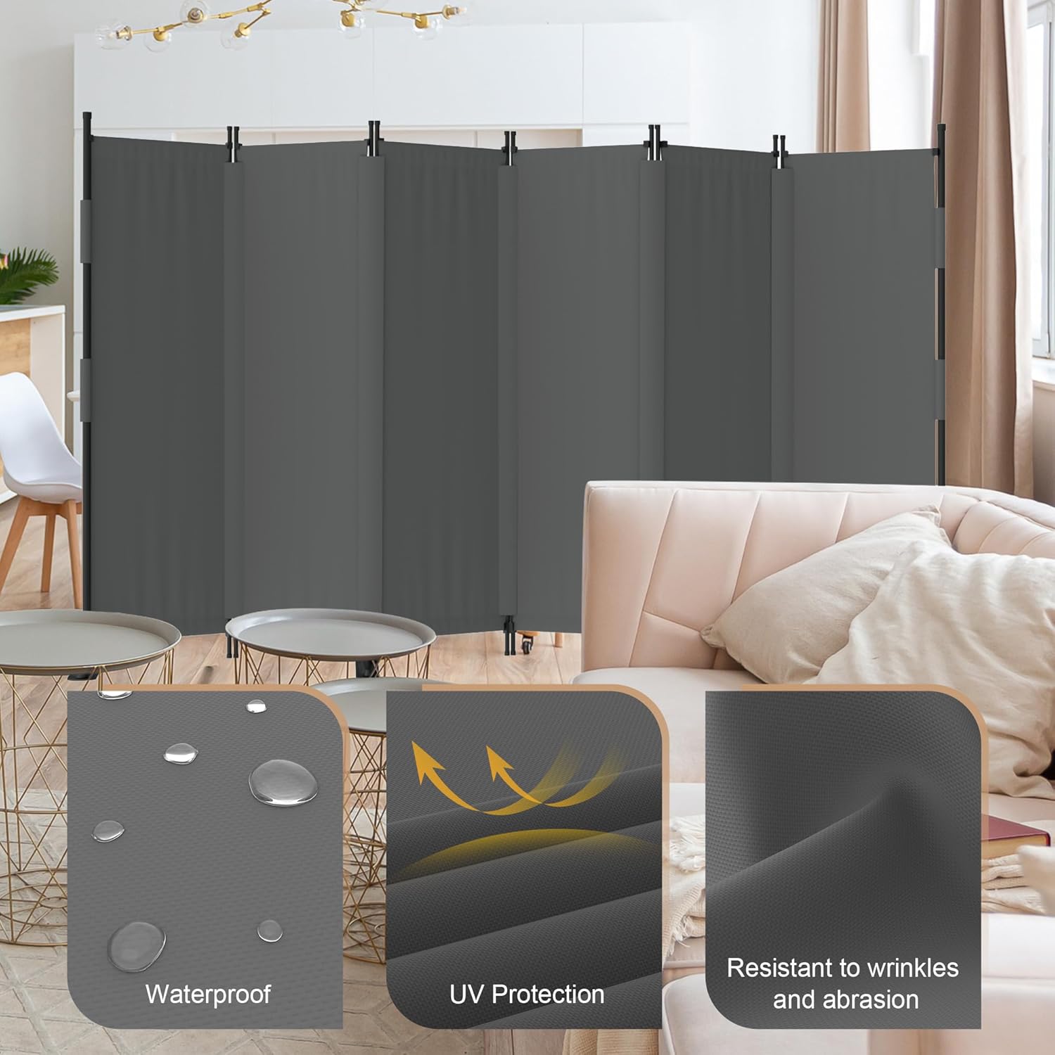 Room Divider, 6 Panel Upgraded Folding Privacy Screen, 132” Highly Secretive Separation with 4 Metal Feet, Partition Screen, Lightweight Freestanding Wall Divider Bedroom (Grey) Grey Upgrade - 6 Panel