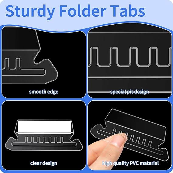 Reastar 120 Pcs Hanging File Folder Tabs, with 200 Pcs Inserts, Clear