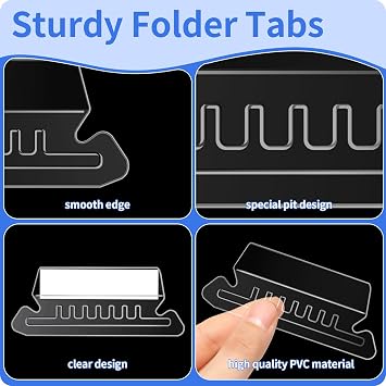 Reastar 120 Pcs Hanging File Folder Tabs, with 200 Pcs Inserts, Clear