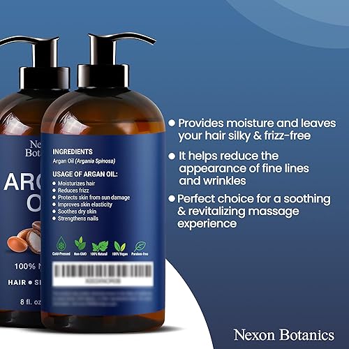 Miniatura 7 de Nexon Botanics Aceite de argán orgánico para la piel, 8 onzas líquidas, aceite de argán orgánico de Marruecos para el crecimiento del cabello,