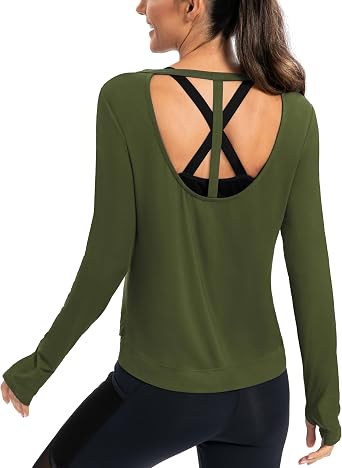 ICTIVE Womens Long Sleeve Shirt Workout Running Athletic Yoga Gym Hiking Activewear Muscle Tops with Thumb Hole