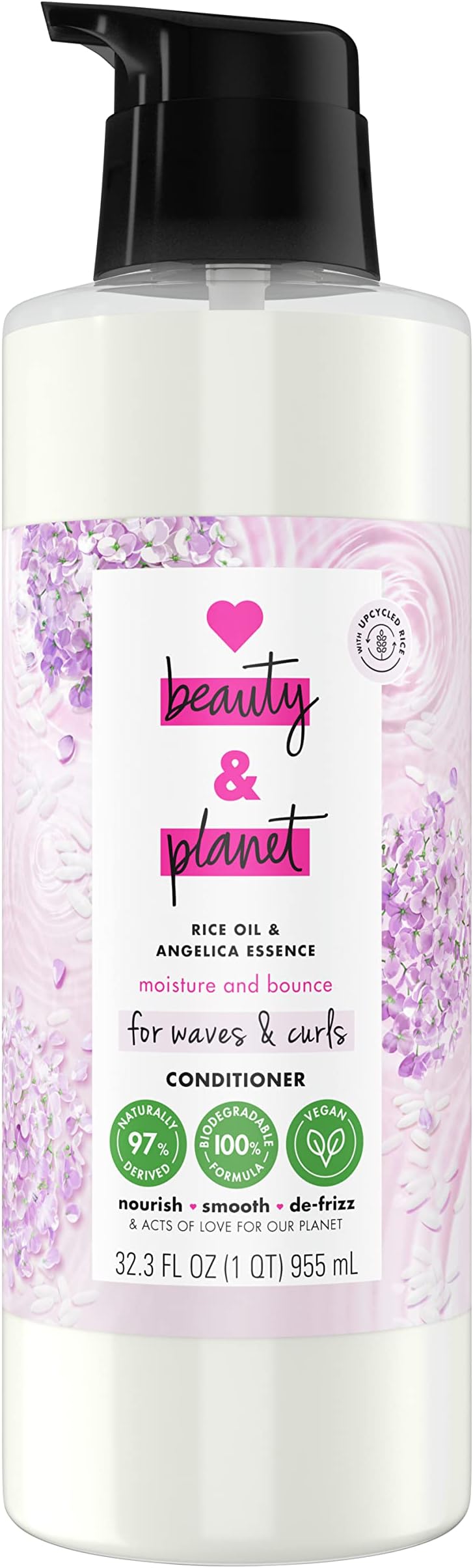 Love Beauty And PlanetWaves and Curls Enhancer Conditioner Moisture and Bounce Hair Conditioner for Waves and Curls Rice Oil and Angelica Essence 100 percent Biodegradable Conditioner 32 oz
