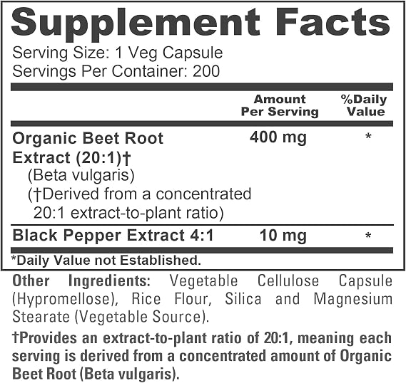 NusaPure Organic Beet Root, Vegan, 400mg, 200 Veg Capsules - 200 Servings
