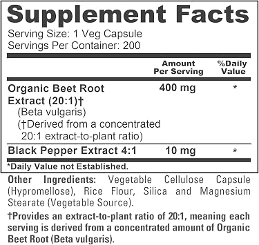 NusaPure Organic Beet Root, Vegan, 400mg, 200 Veg Capsules - 200 Servings