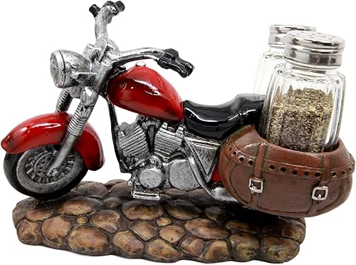 Miniatura 6 de Ebros Gift Old Retro Red Chopper - Figura decorativa de cristal para motocicleta y pimentero de cristal, 7.5 pulgadas de largo, escultura de
