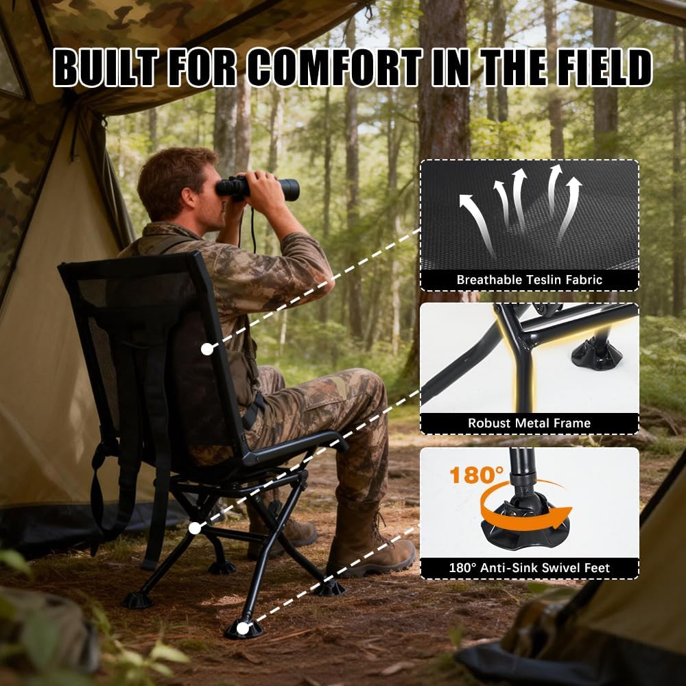 SUNNYFEEL Hunting Chair, 360° Silent Swivel Hunting Chair, Portable Hunting Blind Chair with Backpack Carry Straps, Stable Folding Portable Hunting Seat for Deer & Turkey Hunting