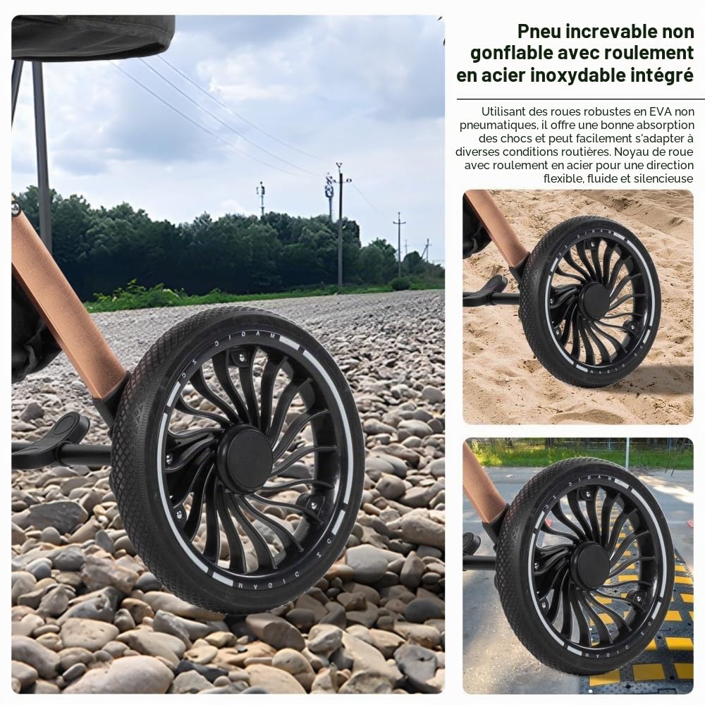 Poussette 3 en 1 pliable avec mode berceau et roues tout terrain | Dossier inclinable modulable, adapté aux nouveau-nés et tout-petits avec accessoires fournis,Noir