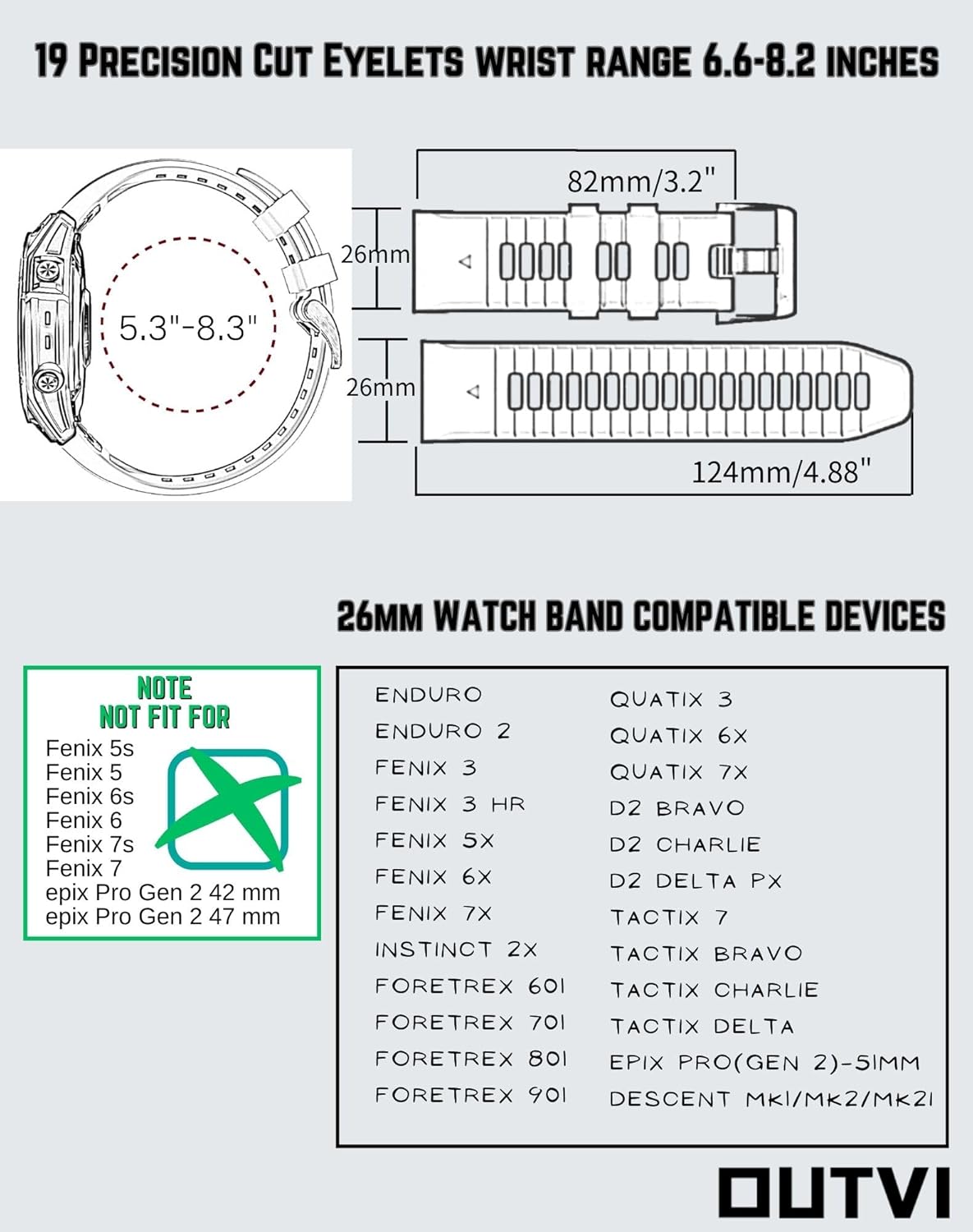 26mm watch band for garmin fenix 5x 6x 7x pro sapphire solar Enduro 2 silicone soft bands compatible with garmin fenix 3 hr epix pro gen 2 51mm only Descent MK1/2/2i/3i men - Image 3